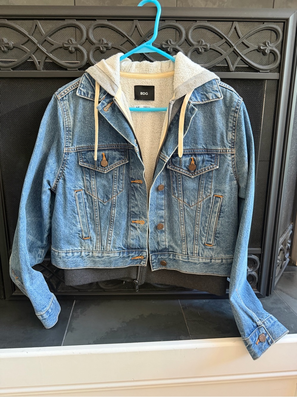 BDG Blue Denim Jacket with Gray Hooded Liner